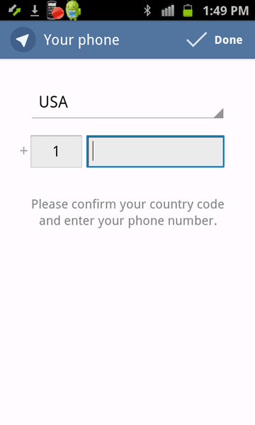 Select country and phone number