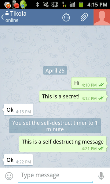 Telegram self-destructing messages in secret chat