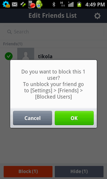 Block contacts in friends list in Line