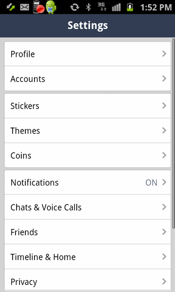 Settings in Line app on Android