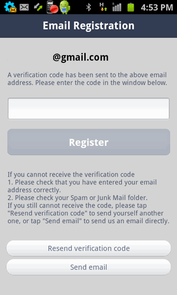 Enter the email verification code