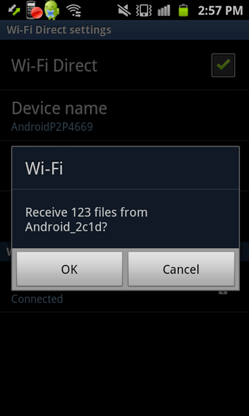 Tap OK on the receiving device