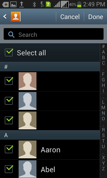 select the contacts you want to transfer